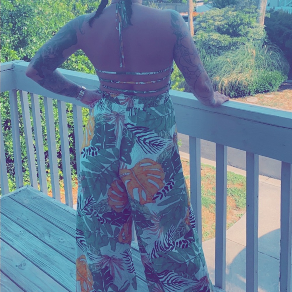 Long stretchy wide leg romper
